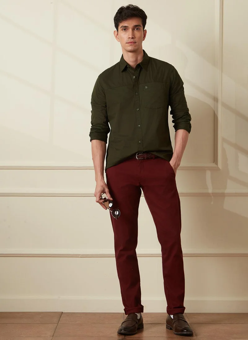 روجن Cut & Sew Slim Fit Shirt | Olive